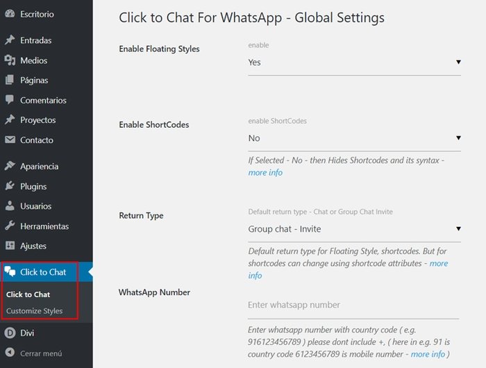 Whatsapp en WordPress - Configurar Click to Chat for Whatsapp WP