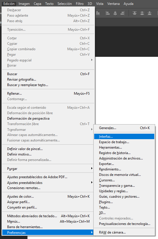 Traducción de comandos de Adobe Photoshop - Cambiar Idioma